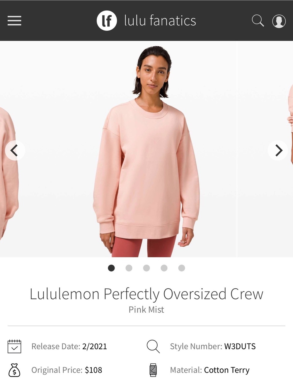 Lululemon Perfection Oversized Crew PIMI 14